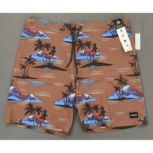 Hurley Phantom Board Shorts Quick Dry Brown Tropical Print Mens Size 38 NWT
